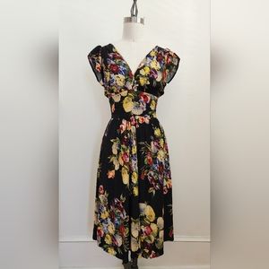 Trashy Diva Martini Floral Marigold Petal Dress Black Yellow Retro Small 4